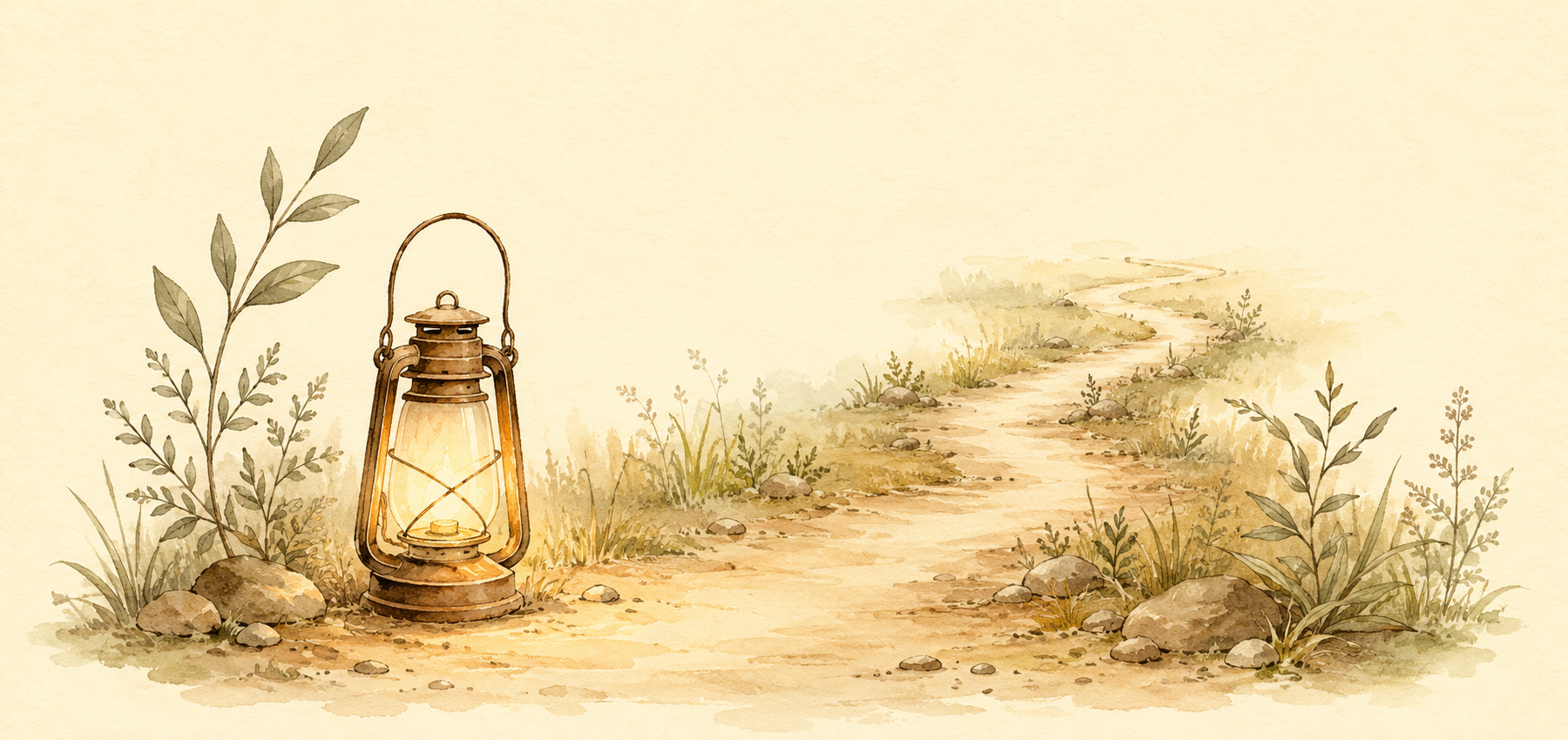 A small lantern beside a quiet path.